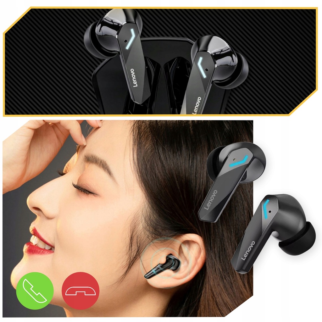 SŁUCHAWKI BEZPRZEWODOWE LENOVO GM2 PRO BLUETOOTH 5.3 GAMINGOWE SPORTOWE IPX Regulacja głośności tak